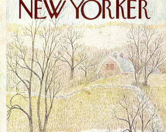 New Yorker Magazine Cover Feb. 4, 1980, Boys Playing Hockey on an Ice Pond by Charles E Martin to Frame or for Paper Arts PSS 5557
