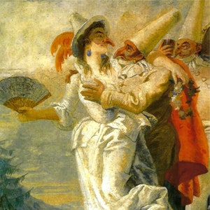 Italienische Commedia dell'Arte Pulcinella in Love Fotodruck zum Einrahmen oder verwenden in Papierkunst, Collage, Scrapbook, Bastelprojekte PSS 5289