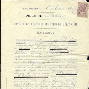 1893 French Notary Legal Document Page with Notary Seal and Tax Stamp to Frame or for Collage, Junk Journals, Paper Arts  PSS 5519
