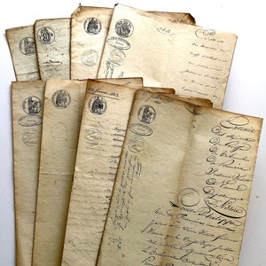 1800 年代のフランス公証人法定文書ページ、8 インチ x 12 インチのページ 1 つ ヴィンテージ フランス書道、アンティーク フランス スクリプト文書ページ PSS 4587