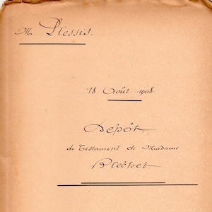 August 18, 1908 French Notary Legal Document Cover Page, 1 Page Vintage French Calligraphy, Antique French Script Document Page PSS 5059