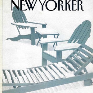 New Yorker Magazine Cover Mar. 24, 1986, Snow Covered Beach Chairs by Gretchen Dow Simpson to Frame or for Paper Arts PSS 6204