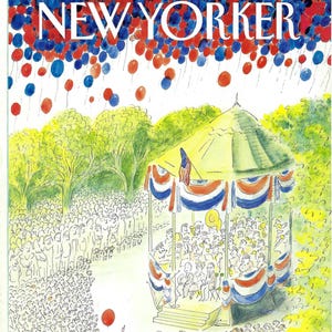 New Yorker Magazine Cover 6. Juli 1987, Ein 4.Juli-Band im Park Gazebo von Jean-Jacques Sempe zum Rahmen oder für Paper Arts PSS 6207