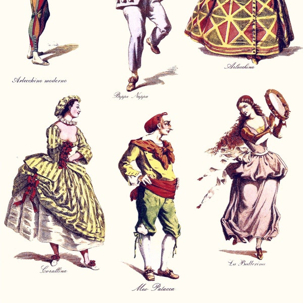Italian Commedia dell'Arte Character Clip Art Page to use in Paper Arts, Collage, Scrapbook, Craft Projects PSS 5290