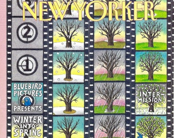 New Yorker Magazine Cover  Mar. 30, 1992, A Bluebird Film Shows a Tree Through the Season by Bob Knox to Frame or for Paper Arts PSS5808