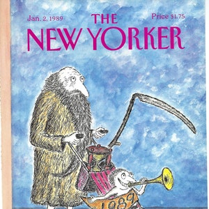 New Yorker Magazine Cover Jan. 2, 1989, Old Year Pushing in the New Year by Edward Koren to Frame or for Paper Arts PSS 5670