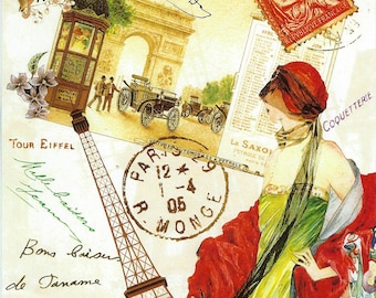 French Lady in Red Collage Poster to Frame or for Paper Arts, Collage, Scrapbooking PSS 3303
