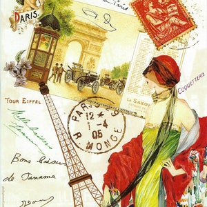 French Lady in Red Collage Poster to Frame or for Paper Arts, Collage, Scrapbooking PSS 3303