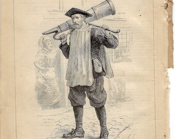 The Tankard Bearer a Rare Antique Book Page Etching from 1891 Chatterbox to Frame or to use in Paper Arts PSS 3700