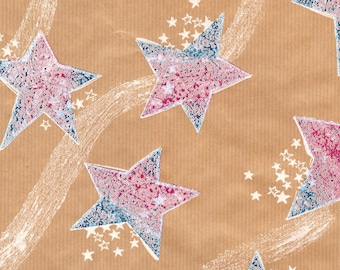 Red, White & Blue Stars on Kraft Paper for Decoupage, Scrapbooking, Collage, Paper Art Projects, Mixed Media PSS 3338