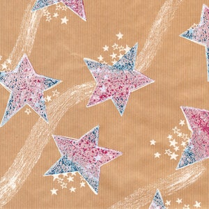 Red, White & Blue Stars on Kraft Paper for Decoupage, Scrapbooking, Collage, Paper Art Projects, Mixed Media PSS 3338