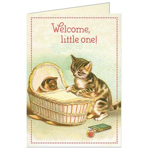 Vintage bébé chats «Bienvenue petit» carte de voeux par Cavallino à la poste ou pour l’encadrement, collage, scrapbooking, papier Arts PSS 3591