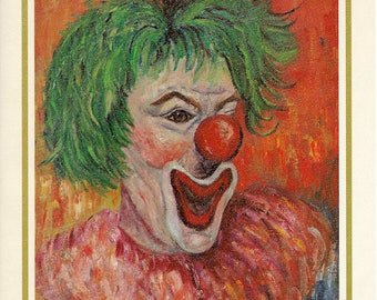 Vintage Angry Clown Print by Clown Artist Michele to Frame or for Paper Arts, Collage and Mixed Media PSS 3149