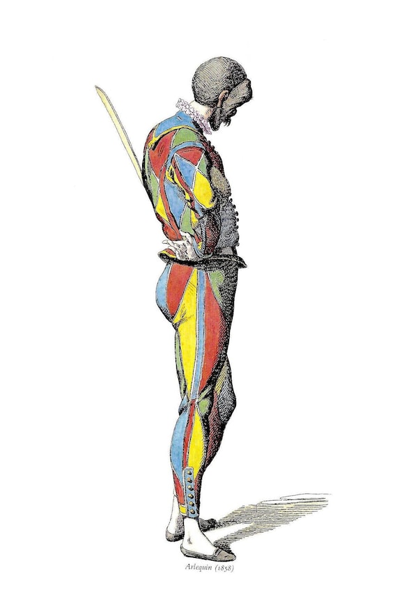 Italian Commedia Dell'arte Arlequin Print to Frame or Use in Paper