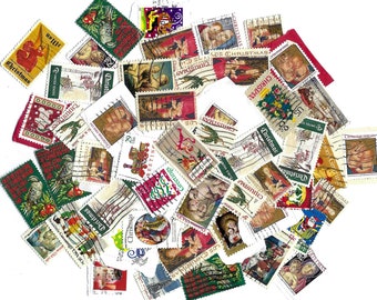 50 Christmas Used Postage Stamps to Use in Paper Arts, Collage, Scrapbooking, Junk and Travel Journals PSS 5242