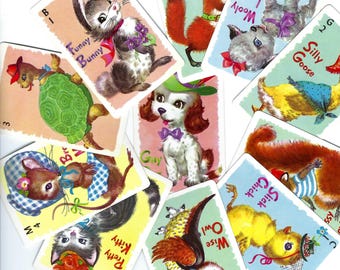 Vintage Animal Rummy Playing Cards for Assemblage, Collage, Mixed Media, Crafts, Junk Journals, Scrapbooking, Paper Ephemera  PSS 6074