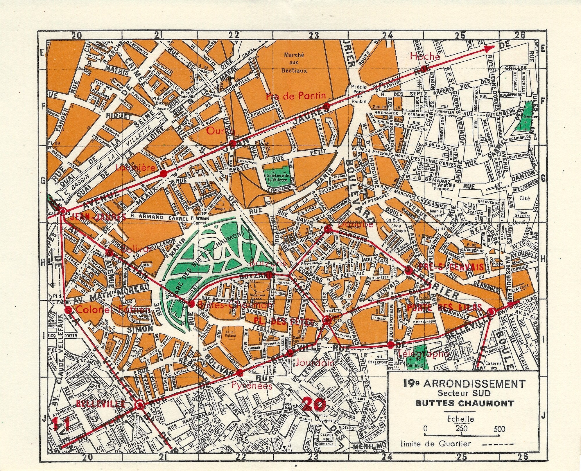 Paris 19th Arrondissement Buttes Chaumont Map Instant Etsy Canada