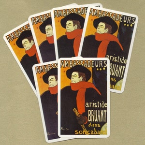 6 Vintage Toulouse-Lautrec Playing Cards for ATCs, Collage, Scrapbooking, Paper Arts, Assemblage and MORE PSS 0527