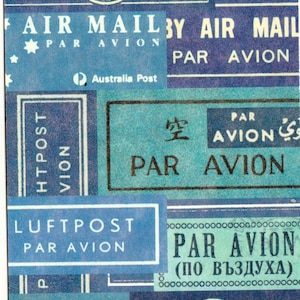 Carte postale vintage Par Avion Mail par Cavallini à envoyer par la poste, cadre ou journal indésirable, fabrication de livres, collage, album, Paper Arts PSS 5046