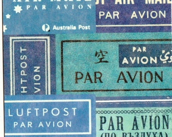 Vintage Par Avion Mail Postcard Art by Cavallini to Mail, Frame or Junk Journal, Book Making, Collage, Scrapbook, Paper Arts PSS 5046