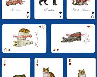 Printed Cats on Playing Cards Collage Sheet for Junk Journals, Collage, Scrapbooking, Paper Arts, Assemblage PSS 0561