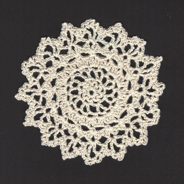 Vintage Handmade Crochet Medallion 5 Inch Ecru, Cream Colored Doily to use in Wearable Art & an Embellishment to Projects PSS 3345