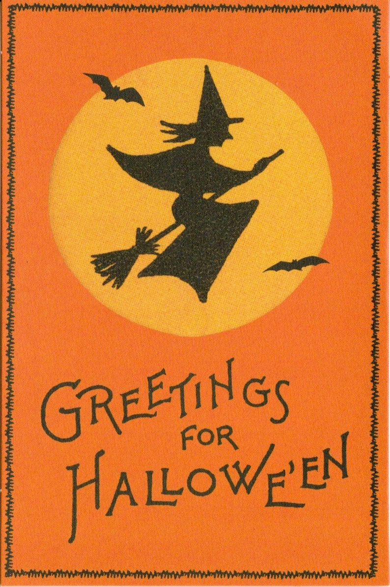 Vintage Halloween Flying Witch Postcard by Cavallini to Mail, Frame or Junk Journal, Book Making, Collage, Scrapbook, Paper Arts PSS 5043 image 1