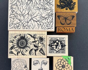 Collection of Wood-Mounted Rubber Stamps – New & Gently Used – Crafting, Cardmaking, Journaling