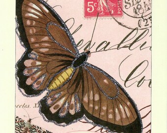 Vintage French Butterfly Collage Thank You Note Card by Cavallini to Frame or Use in Craft Projects PSS 4484
