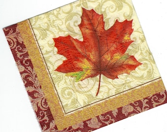 Maple Leaf Paper Napkin for Decoupage, Junk Journals, Scrapbooking, Crafts, Collage, Paper Art Projects, Mixed Media PSS 4721