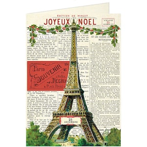 Joyeux Noel Eiffel Tower Paris Holiday Note Card by Cavallini to Mail or for Framing, Collage, Scrapbooking, Paper Arts PSS 2721