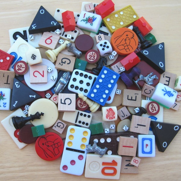 Variety Game Pieces - 20 Mixed Metal, Plastic and Paper for Assemblage, Mixed Media, Jewelry, Junk Journals PSS 1619