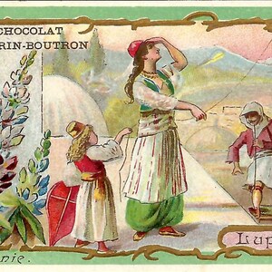 Vintage Französische Handelskarte Lupin Blumen und Guerin Boutron Chocolat Werbung Handelskarte PSS 5073