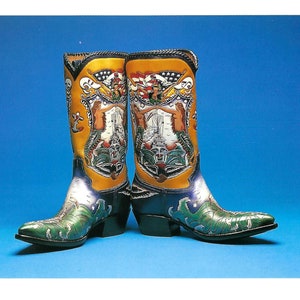 Vintage sammelbare Cowboy-Stiefel-Postkarte, Hochseestiefel-Postkarte, zum Rahmen oder für Collage, Junk Journals, Paper Arts, Scrapbook PSS 5986