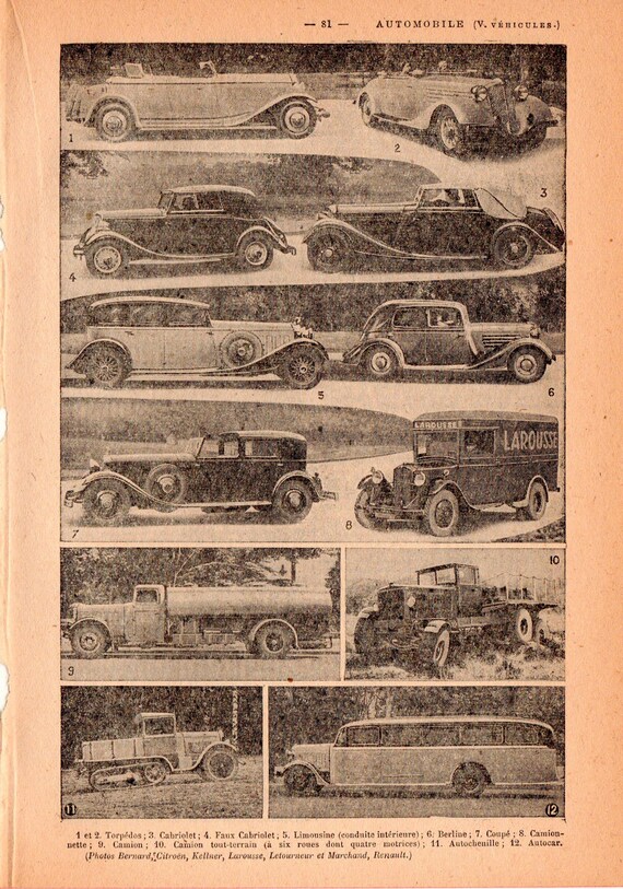 Automobiles a Rare Antique Book Page Illustration from 1926 | Etsy