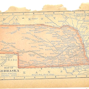 Vintage 1903 Nebraska Kartenbuchseite für Junk Journals, Collage, Mixed Media, Paper Arts oder Decoupage PSS 6041