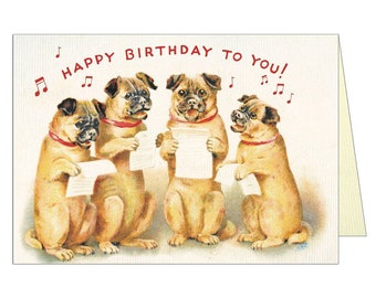 Dogs Singing "Happy Birthday" Greeting Card by Cavallini to Mail or for Framing, Collage, Scrapbooking, Paper Arts & Craft Projects PSS 5594
