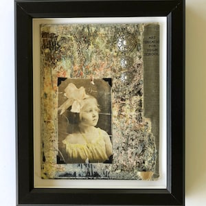 Mixed Media Collage Art, 8x10 Framed Shadow Box Without Glass PSS 3728