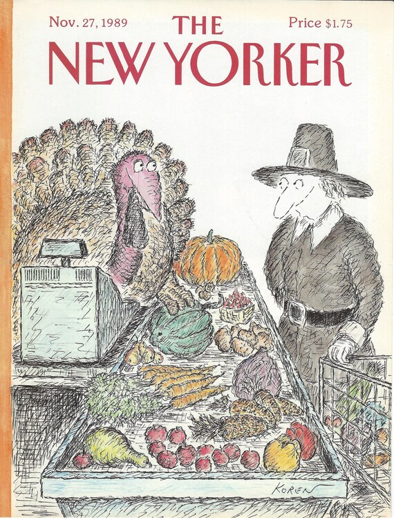 美品　希少 The Kaldewey Press New York 洋書 New Yorker Magazine Cover Nov. 27, 1989 Pilgrim Grocery Shopping