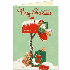 Merry Christmas Holiday Card by Cavallini to Mail or for Framing, Collage, Scrapbooking and Paper Arts PSS 4383