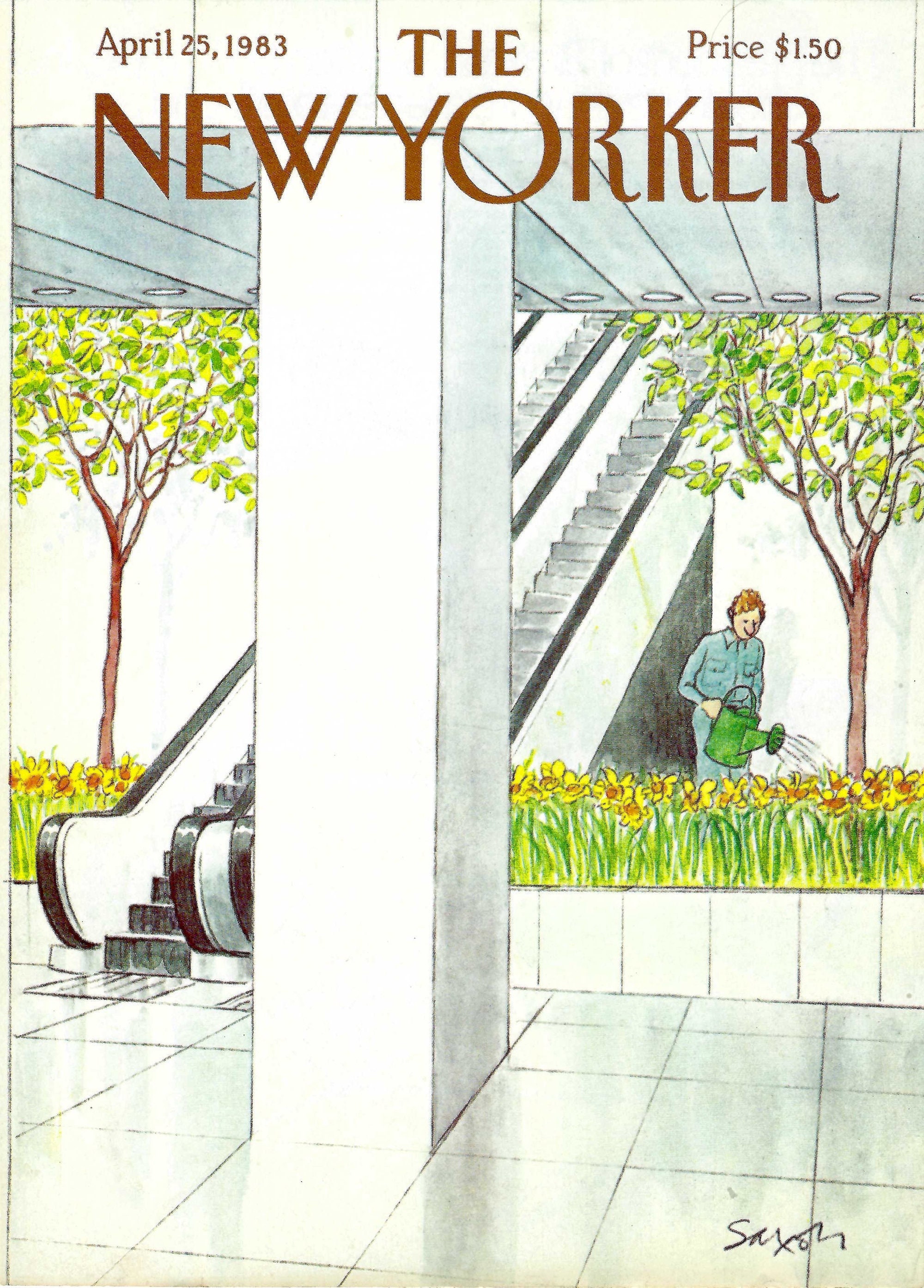 愛のサスペンス WILL LEE NEW YORKERS 非売品 New Yorker Magazine Cover April 25, 1983, Watering Flowers in the