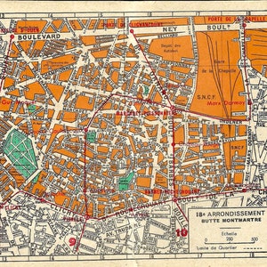 Vintage Paris 18th Arrondissement, Butte-Montemartre Map to Frame or for Collage, Scrapbook, Travel or Junk Journal and Paper Arts PSS 5816