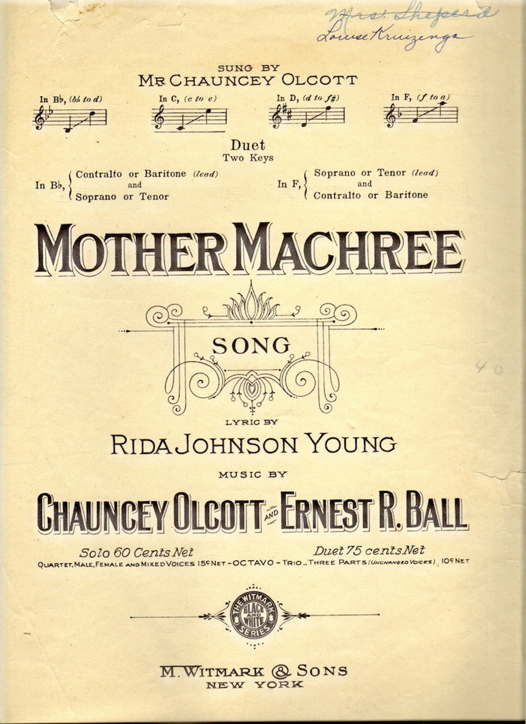 Mother Machree Vintage 1910 Sheet Music PSS 2731 - Etsy