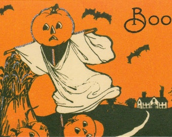 vintage Halloween Scarecrow Carte postale par Cavallini à mail ou cadre ou pour Junk Journal, Book Making, Collage, Scrapbook, Paper Arts PSS 5040