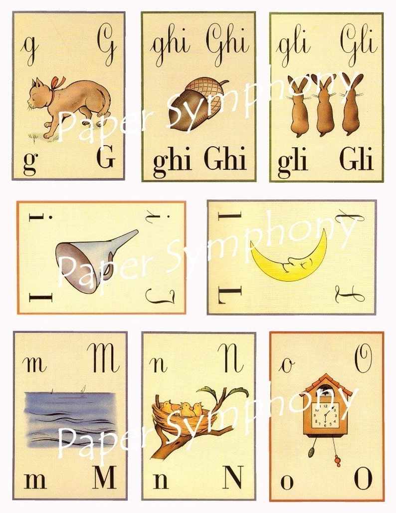 Vintage Inspired Italian Alphabet Flash Cards Digital Collage Etsy