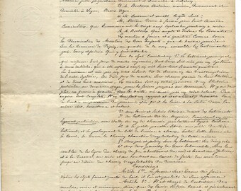 1800年代のフランス公証人による法的文書ページ、8インチ×12インチの