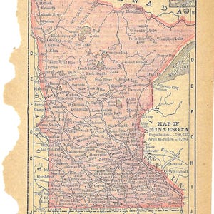 Vintage 1903 Minnesota Map Buchseite für Junk Journals, Collage, Mixed Media, Paper Arts oder Decoupage PSS 6037