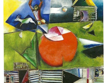 Marc Chagall Vintage Postcard Russian Village under the Moon (1911)