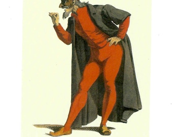 Italian Commedia dell’Arte Pantalone 4 x 5 1/4 Ink Jet Print – Vintage Theater Character Illustration for Paper Arts or Journaling