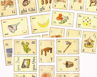 Vintage Inspired Italian Alphabet Flash Cards Digital Collage Sheets Instant Download  PSS 0606